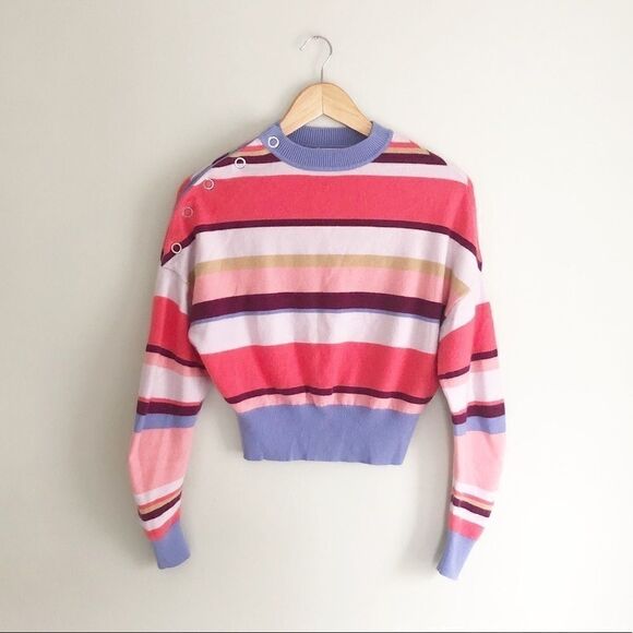 Lewit Cashmere Striped Cropped Sweater Pink Purple - Picture 5 of 11